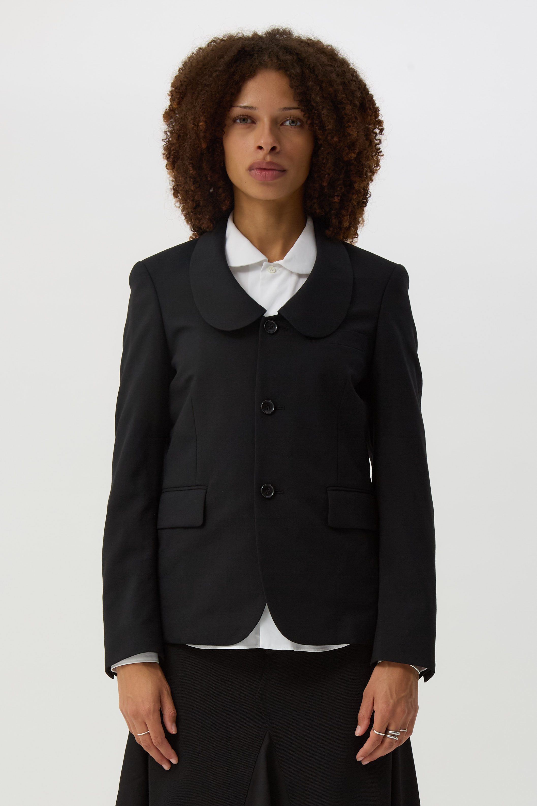 Black Rounded-Collar Jacket