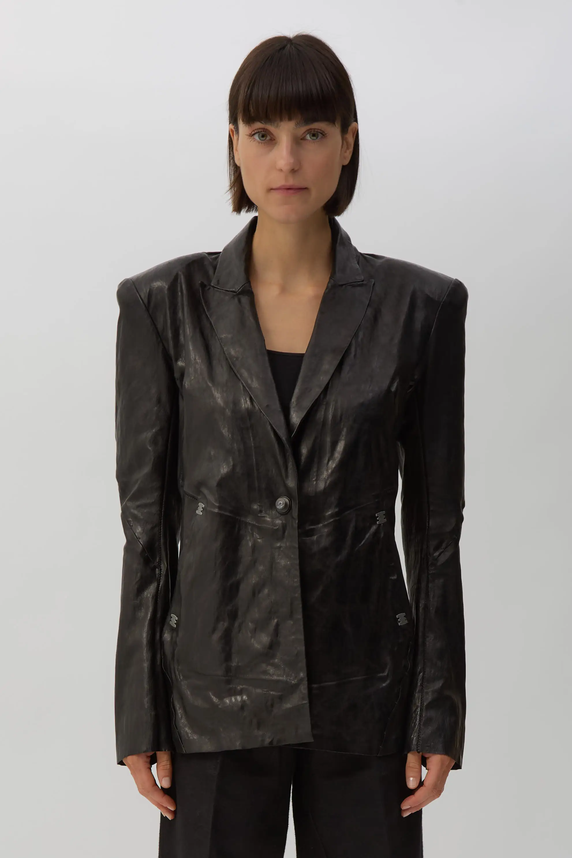 Black Epaulée Leather-Blazer