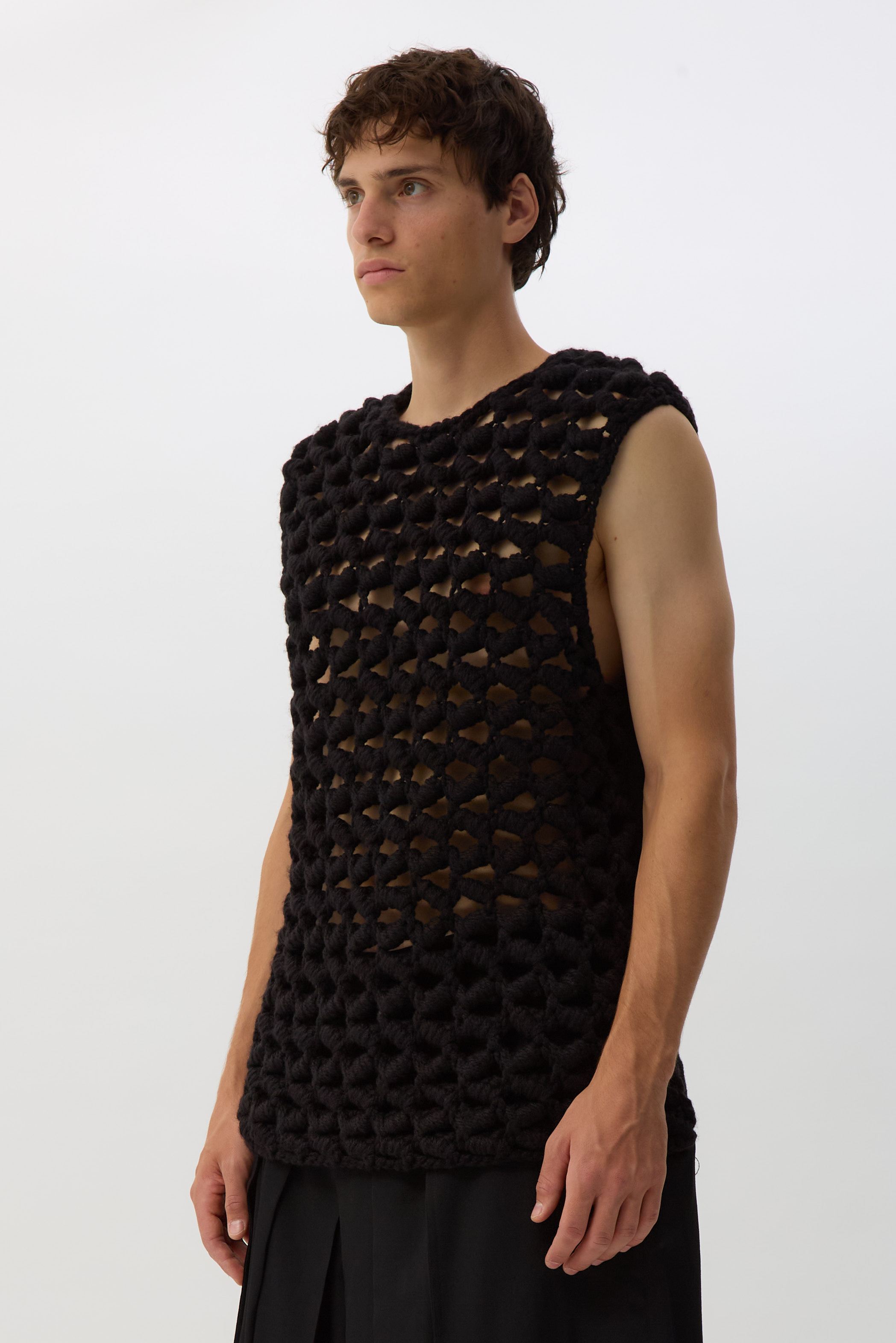 Black Open-Weave Knit Vest