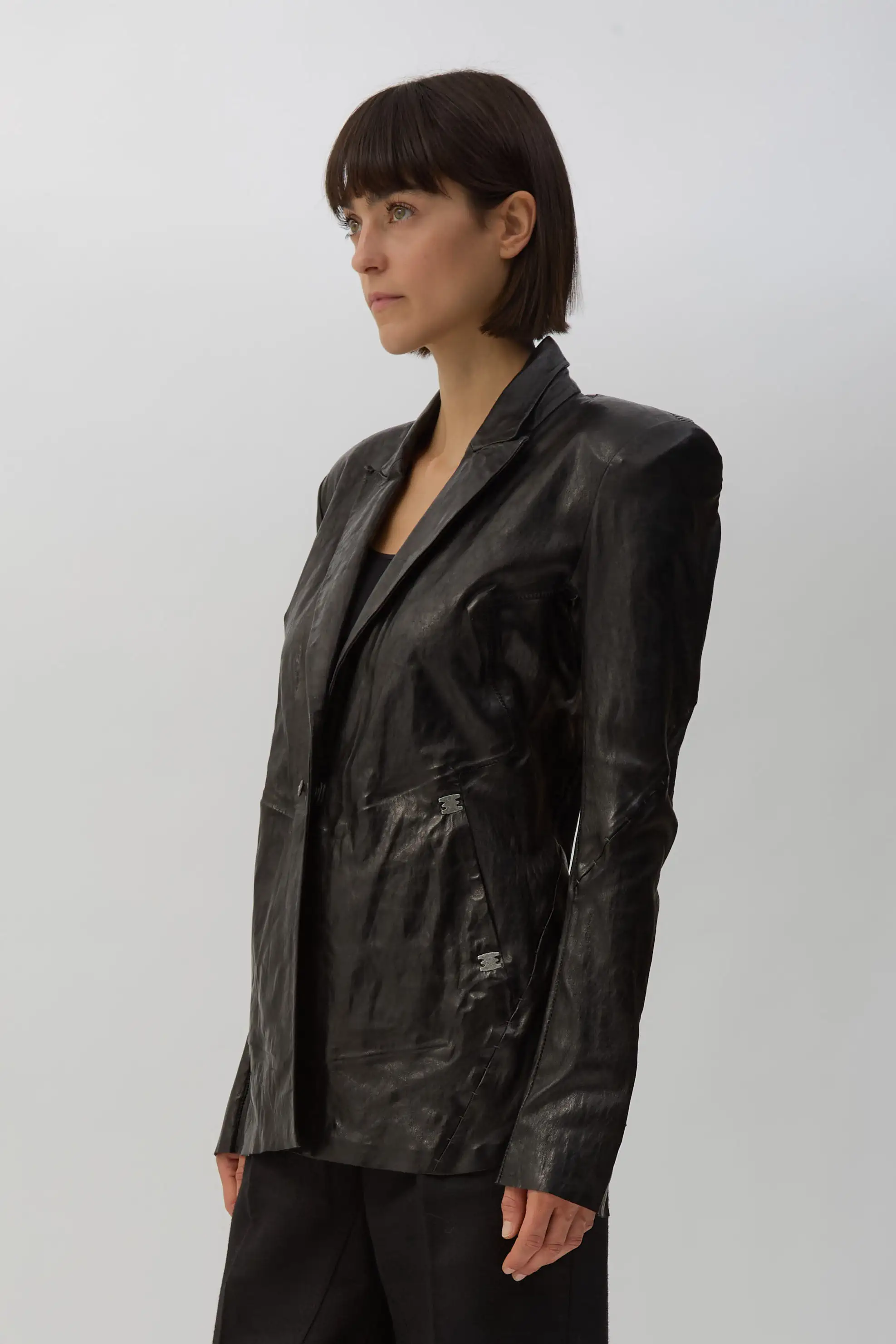 Black Epaulée Leather-Blazer