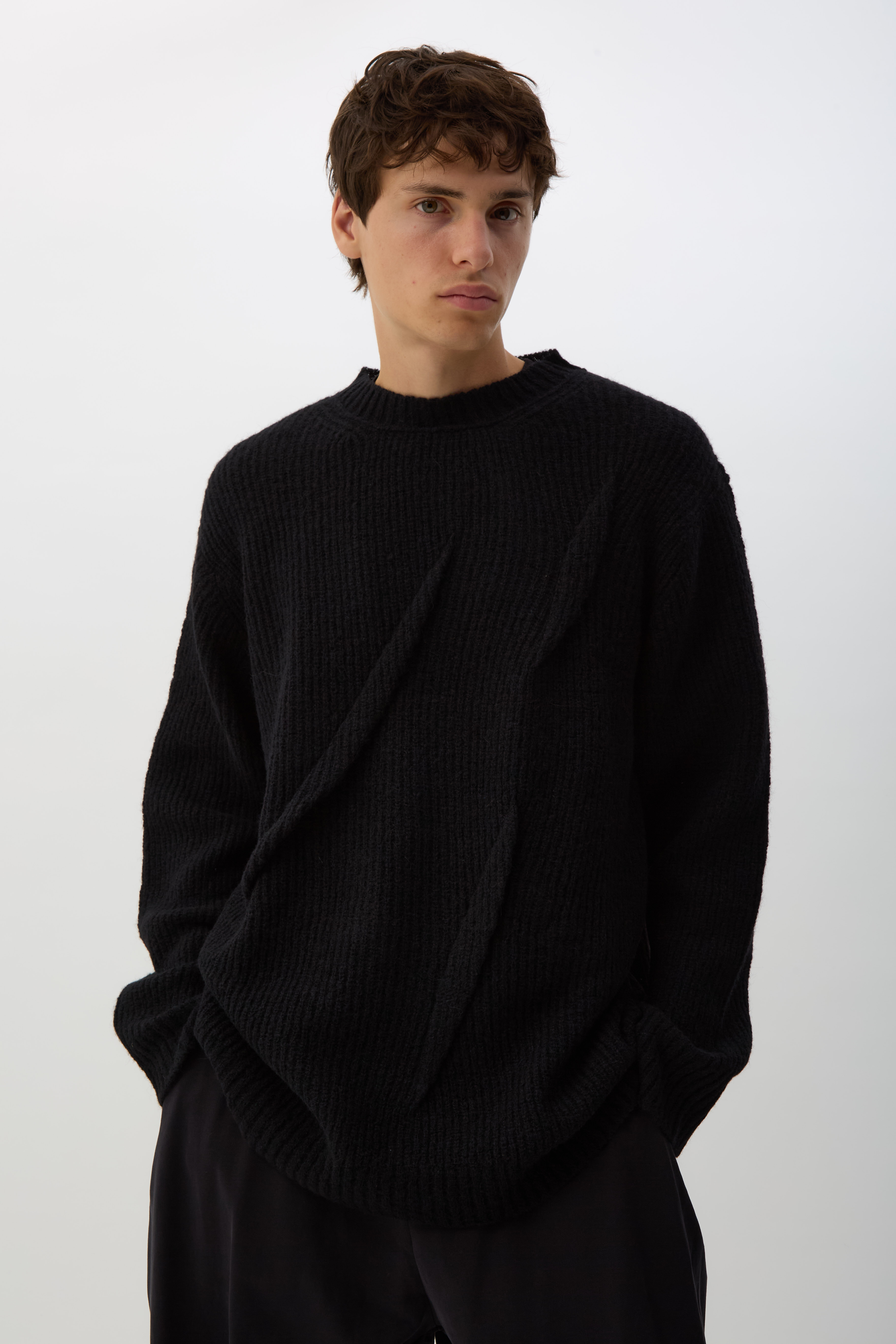 Black Tuck Round Neck Pullover